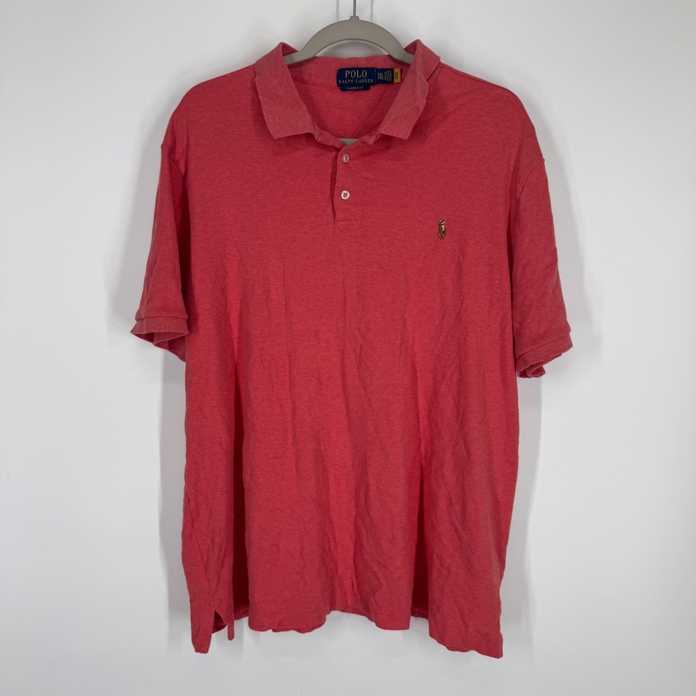 Polo Ralph Lauren Classic Fit Coral Red Polo Shirt Flesh Pony Preppy Size XXL